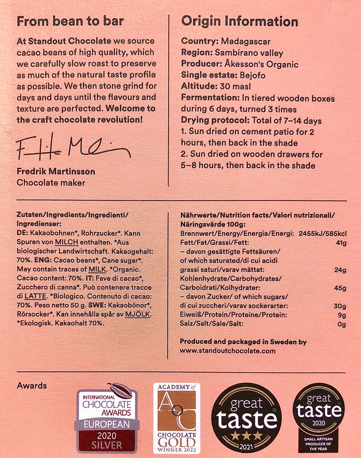 Standout Chocolate Sambirano Madagaskar